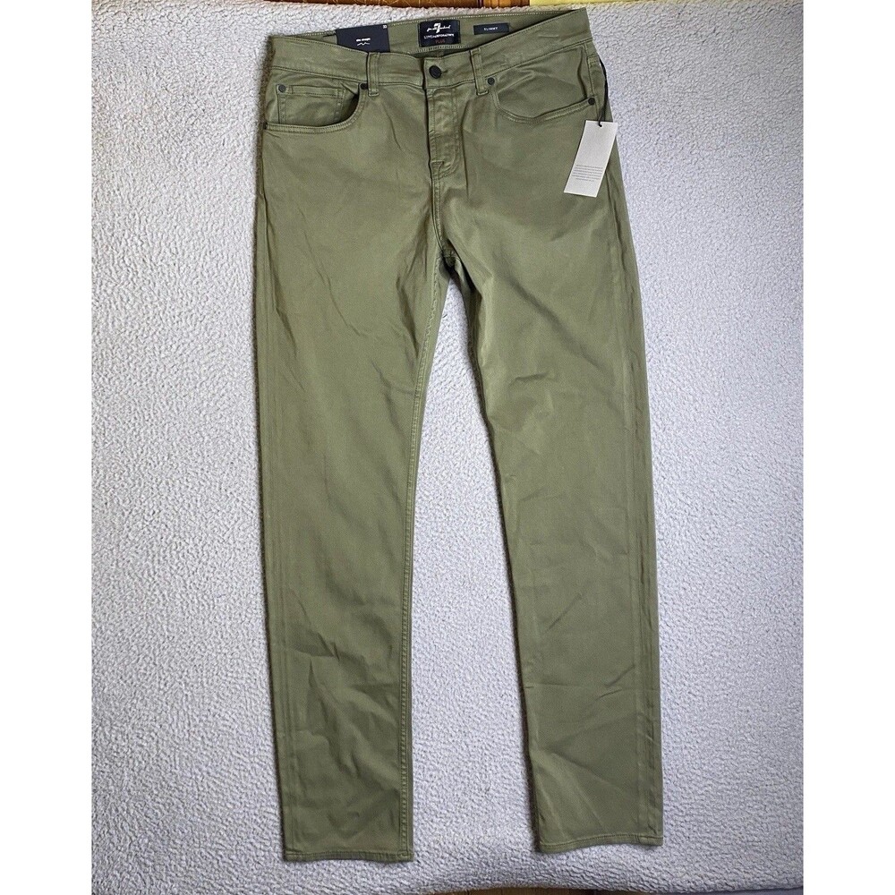 7 For All Mankind Slimmy Jeans Mens 33 Green Luxe Performance Plus Stretch NWT